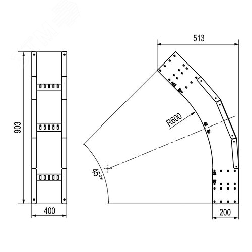 Угол лестничный вертикальный внешний 45 градусов 200х400 R600 цинк-ламельный - фото 2