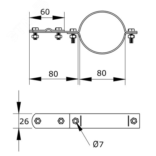 Хомут на металлические трубы 20-80мм диаметра медь - фото 2