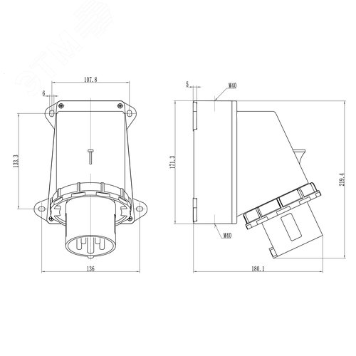 Вилка настенная IP67 63А 3P+E+N 400В - фото 2