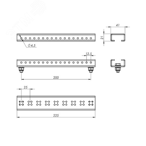 Комплект реек для установки главной шинной системы, 225мм - фото 5