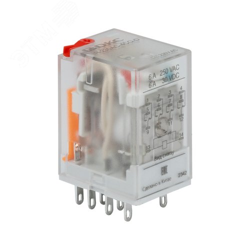 Реле миниатюрное промышленное общего назначения, 4CO, коммутируемый ток 6 А, AgSnO, напряжение 230V AC, опция – тест-кнопка+светодиод - фото 4