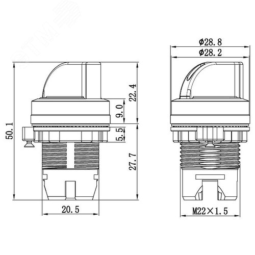 Головка переключателя на 2 положения с фиксацией стандартная ручка, черный, алюминий - фото 6