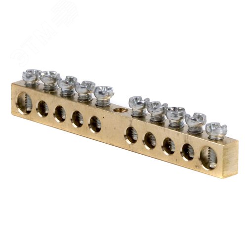 Шина латунная на 10 отверстий (2х6мм, 8х4мм) - фото 2