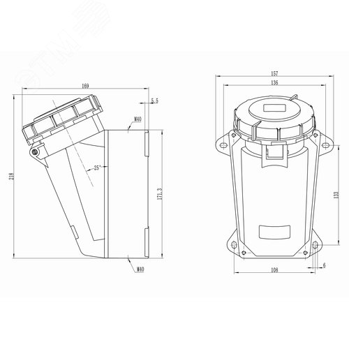 Розетка наружная IP67 63A 2P+E 230V - фото 2