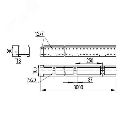 Лестничный лоток 80х100, L3000, горячий цинк - фото 2
