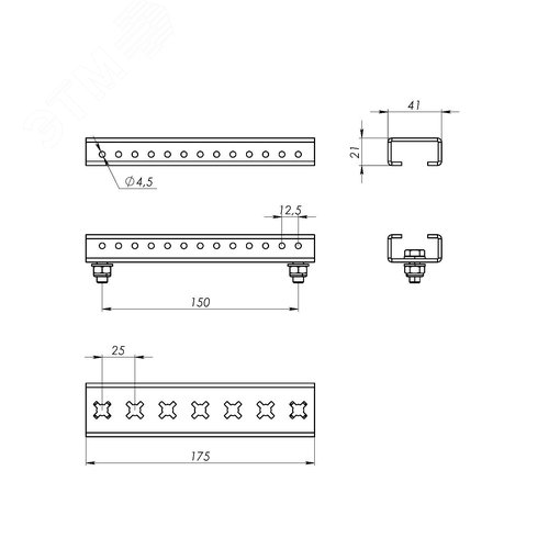 Комплект реек для установки главной шинной системы, 175мм - фото 5
