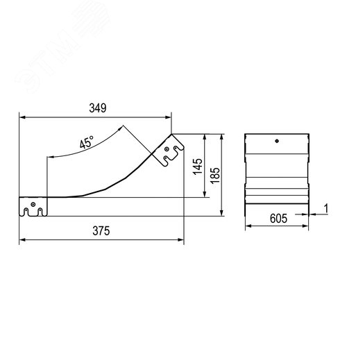 Крышка на угол вертикальный внутренний 45 градусов, 50х600 R600, цинк-ламельная в комплекте с крепежными элементами исоединительными пластинами, необходимыми для монтажа - фото 2
