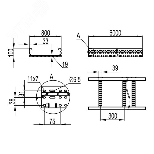 Лоток лестничный 100х800 лонжерон 1.5мм L=6м горячеоцинкованный - фото 2