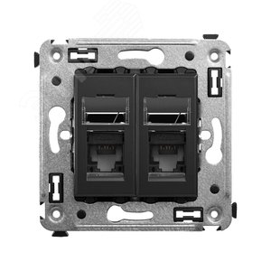 Компьютерная розетка RJ-45 в стену, кат.6 двойная,''Avanti'', ''Черный матовый'' - фото 1