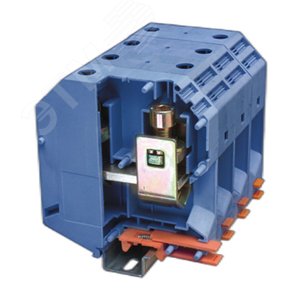 Клемма проходная, винтовой зажим, 2 точки подключения, 240 кв.мм, синяя - фото 1