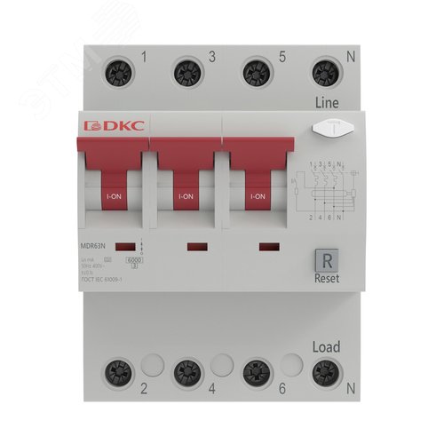 Автоматический выключатель дифференциального тока YON макс (YON max) типа MDR, 3P+N, 100mA, 6A, хар-ка D, 6kA, тип A - фото 2