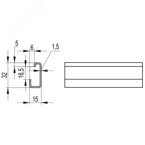 Дин-рейка алюминиевая, с насечкой G1, 32х15мм. - фото 2