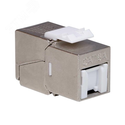 Модуль Кейстоун (Keystone) RJ45 CAT 6A с пылезащитной шторкой, экранированный(STP), 180 градусов, Toolless, серебристый - фото 1