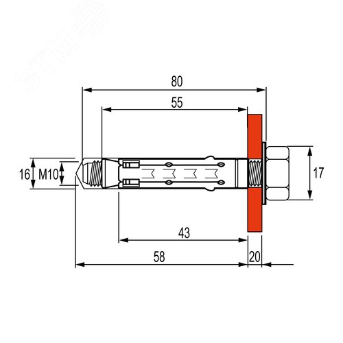 Усиленный анкер с болтом М10 горячеоцинкованный (1 уп.-20 шт.) - фото 2