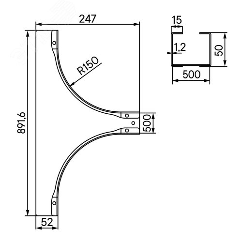 Ответвитель универсальный 50х500 1,2 мм горячеоцинкованный в комплекте крепежные элементы соединительные пластины - фото 2