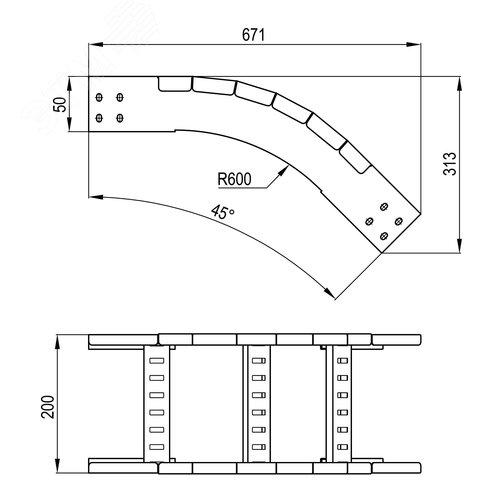 Угол вертикальный внешний 45 градусов 50х200 R600 горячеоцинкованный в комплекте крепежные элементы соединительные пластины - фото 2