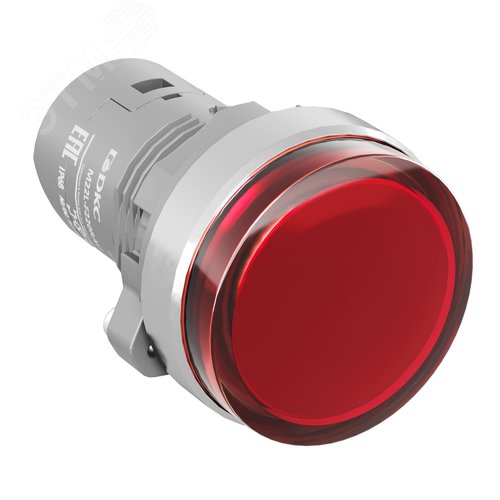 Сигнальная лампа со встроенным диодом 220В, красная, алюминиевое кольцо, зажим Push-In - фото 1