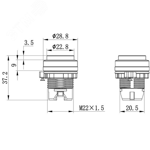 Головка кнопки выпуклая прозрачная без фиксации, зеленая, алюминий - фото 2