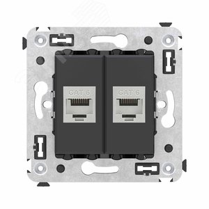 Avanti Компьютерная розетка RJ-45 без шторки в стену, кат.6 двойная экранированная,  Черный матовый - фото 1