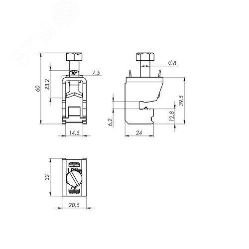 Клемма шинная 5 мм для кабеля 35-70 мм - фото 7