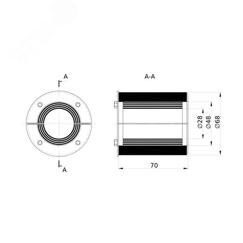 Проходка круглая нержавеющая D68х70 мм для кабелей D 28-48 мм - фото 2
