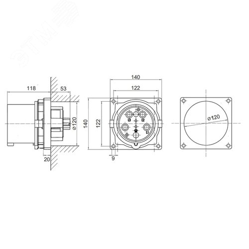 Вилка панельная PSP IP67 160A 3P+E 690В - фото 3