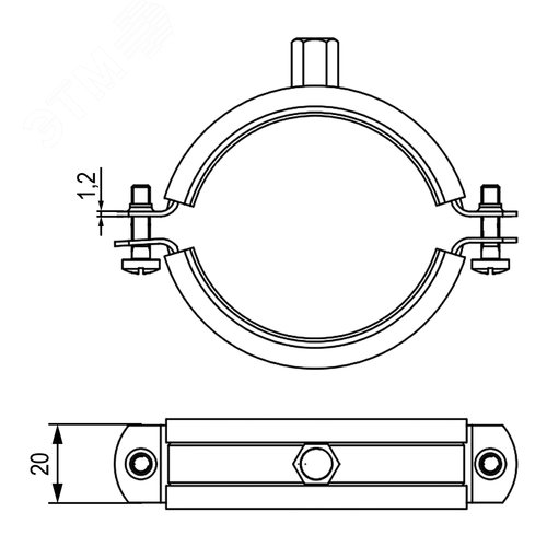 Хомут для средних нагрузок с изоляцией с гайкой М8 для труб d 1 1/2'' - фото 2