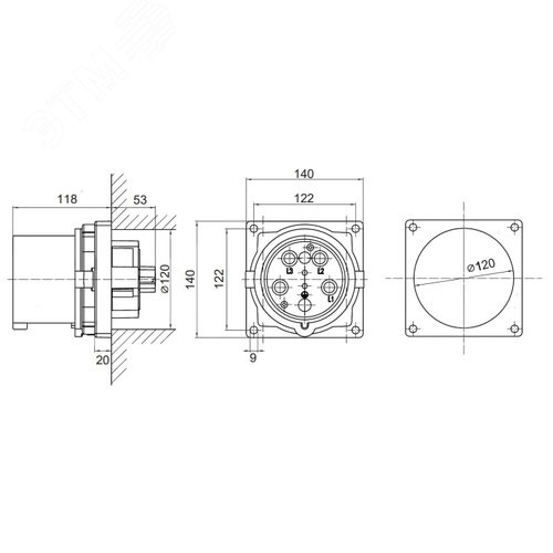Вилка панельная PSP IP67 250A 3P+E 690В - фото 3