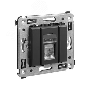 Компьютерная розетка RJ-45 в стену, кат.5e одинарнаяэкранированная,''Avanti'', ''Черный матовый'' - фото 2