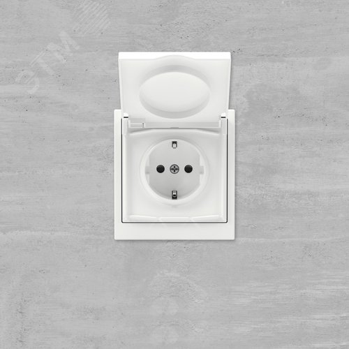 Розетка силовая, 2P+E, с з/ш, с крышкой, IP44, KANT, белая магнолия - фото 6