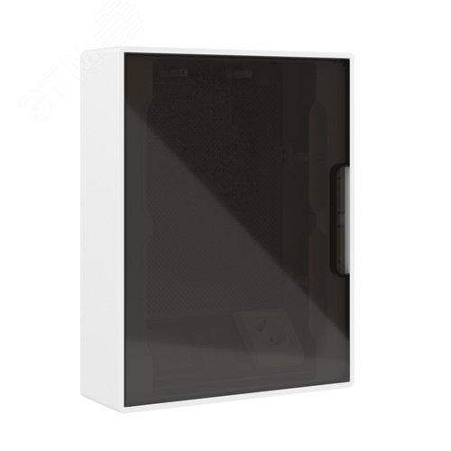 Щиток 24 мод настенный слаботочный Фрейм (FRAME), белый, с тонированной дверцей, с монтажной платой, 1 розеткой (арт. 76482B) и установочной рамкой - фото 1