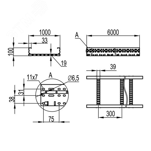 Лоток лестничный 100х1000 лонжерон 2мм L=6м цинк-ламельный - фото 2