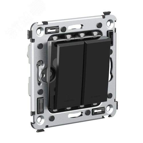 Avanti Выключатель двухклавишный в стену, Черный   квадрат - фото 2