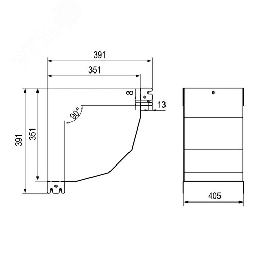 Крышка на угол вертикальный внутренний 90 градусов, 50х400 R300, цинк-ламельная в комплекте с крепежными элементами исоединительными пластинами, необходимыми для монтажа - фото 2