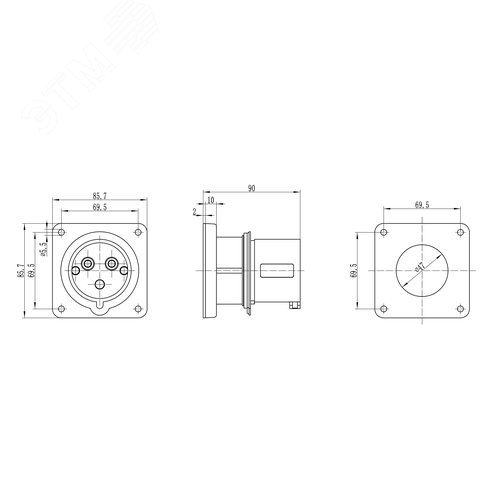 Вилка скрытой установки IP44 32A 2P+E 230В - фото 2