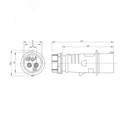 Вилка кабельная 32A 2P+E IP44 переносная 230V - фото 2