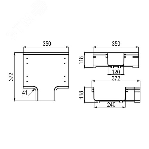 Ответвитель Т-образный оптического лотка изменяемый 240х120 мм H100 - фото 2