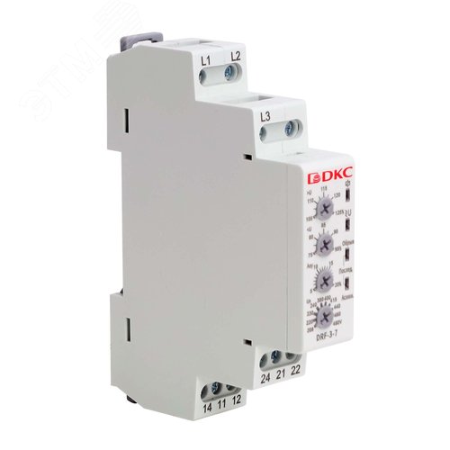Реле контроля фаз, 3 фазы + N, тип DRF, контроль напряжения , контроль обрыва фаз, котроль чередования фаз, контроль асимметрии, конфигурация контакта 2CO, 120-277В - фото 1