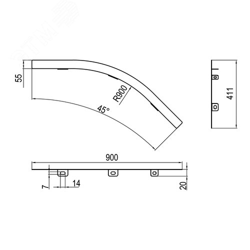 Перегородка SEP для вертикального внешнего угла 45 градусов H80, R900, в комплекте с крепежными элементами и соединительными пластинами, необходимыми для монтажа - фото 2