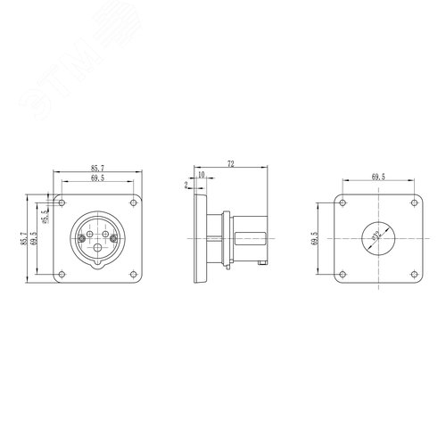 Вилка скрытой установки IP44 16A 2P+E 230В - фото 2