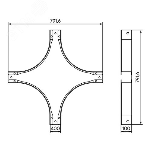 Ответвитель Х-образный 100х400 1,2 мм горячеоцинкованный в комплекте крепежные элементы соединительные пластины - фото 2