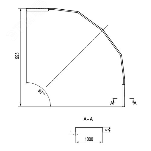 Крышка на угол вертикальный внешний 90 градусов 200х1000, R600, цинк-ламельная - фото 2