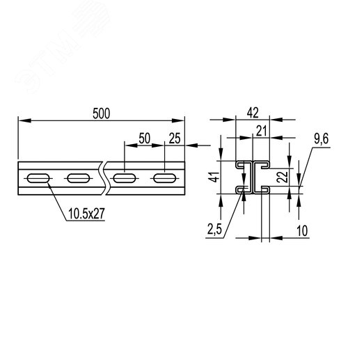Профиль С-образный двойной DBM L=500 толщина 2.5мм - фото 2