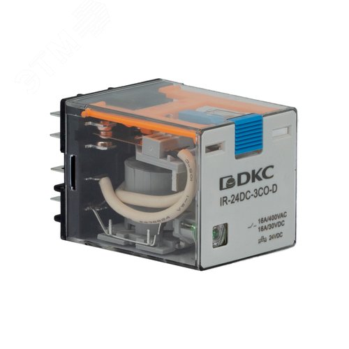 Реле миниатюрное силовое, 3CO, коммутируемый ток 16 А, AgSnO, напряжение 24V DC, опция – тест-кнопка+светодиод+защитный диод - фото 3