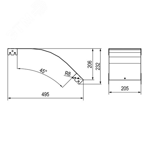 Крышка на угол вертикальный внешний 45 градусов, 100х200 R300 в комплекте с крепежными элементами и соединительными пластинами,необходимыми для монтажа - фото 2