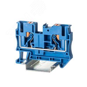 Клемма проходная, зажим push-in, 2 точки подключения, 6 кв.мм, синяя - фото 1