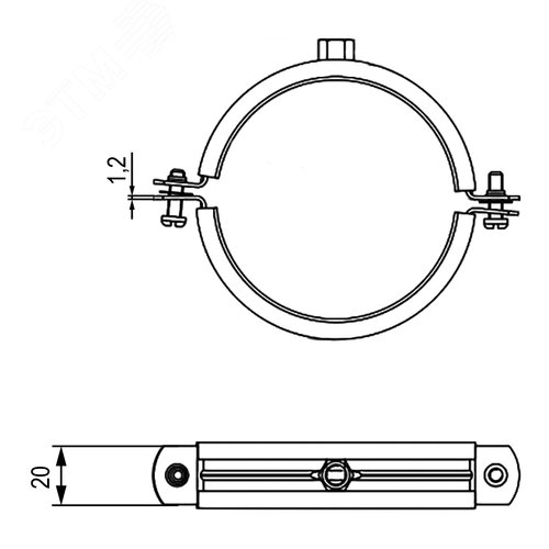 Хомут для воздуховодов с изоляцией с гайкой М8 для труб d 250 мм - фото 2