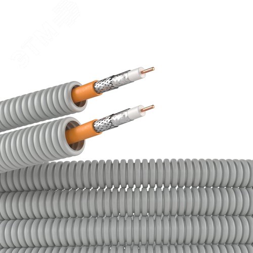 Изображение товара Электротруба ПВХ гибкая гофрированная д.20мм цвет серый с кабелем SAT нг(А)-HF 25м (м)