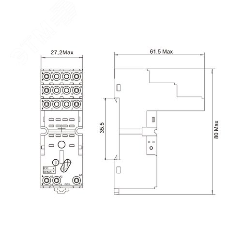 Колодка 3-х уровневая с винтовыми клеммами для реле на 2 группы контактов версии IR-W2CO без магнита - фото 2