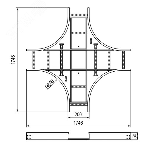 Ответвитель Х-образный 50х200 R600 лонжерон 1,5 мм в комплекте крепежные элементы соединительные пластины - фото 2
